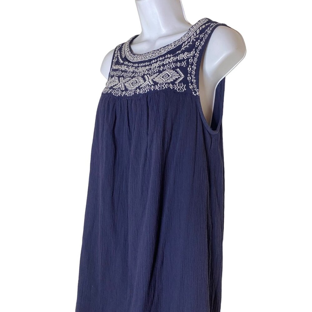 Navy Sleeveless Dress White Embroidery Keyhole Back Closure Beach Lunch Lounge S - Picture 4 of 9